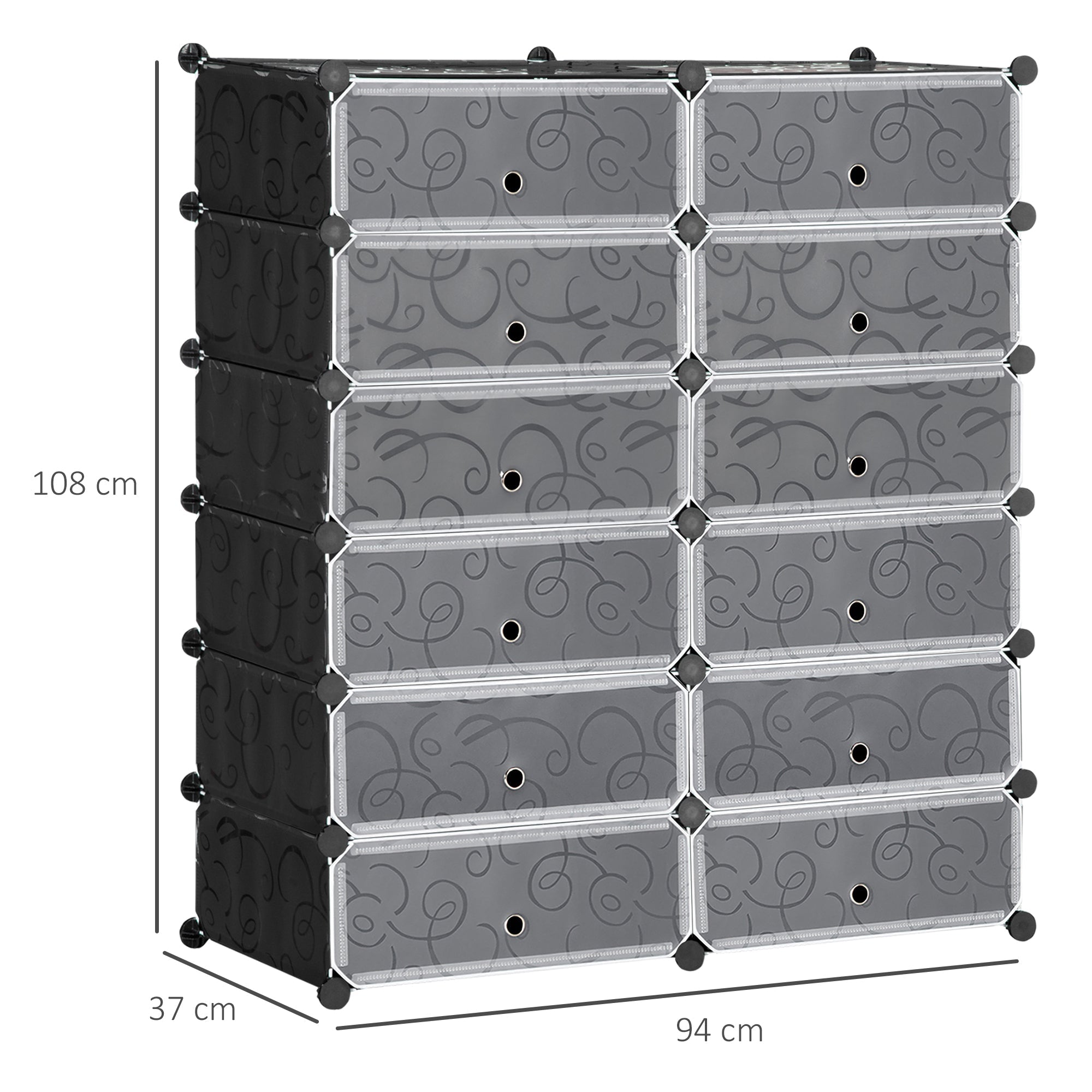 EasyComfort modulaire schoenenkast - 12 kubussen 45x35x16 cm, PP en staal, zwart/wit
