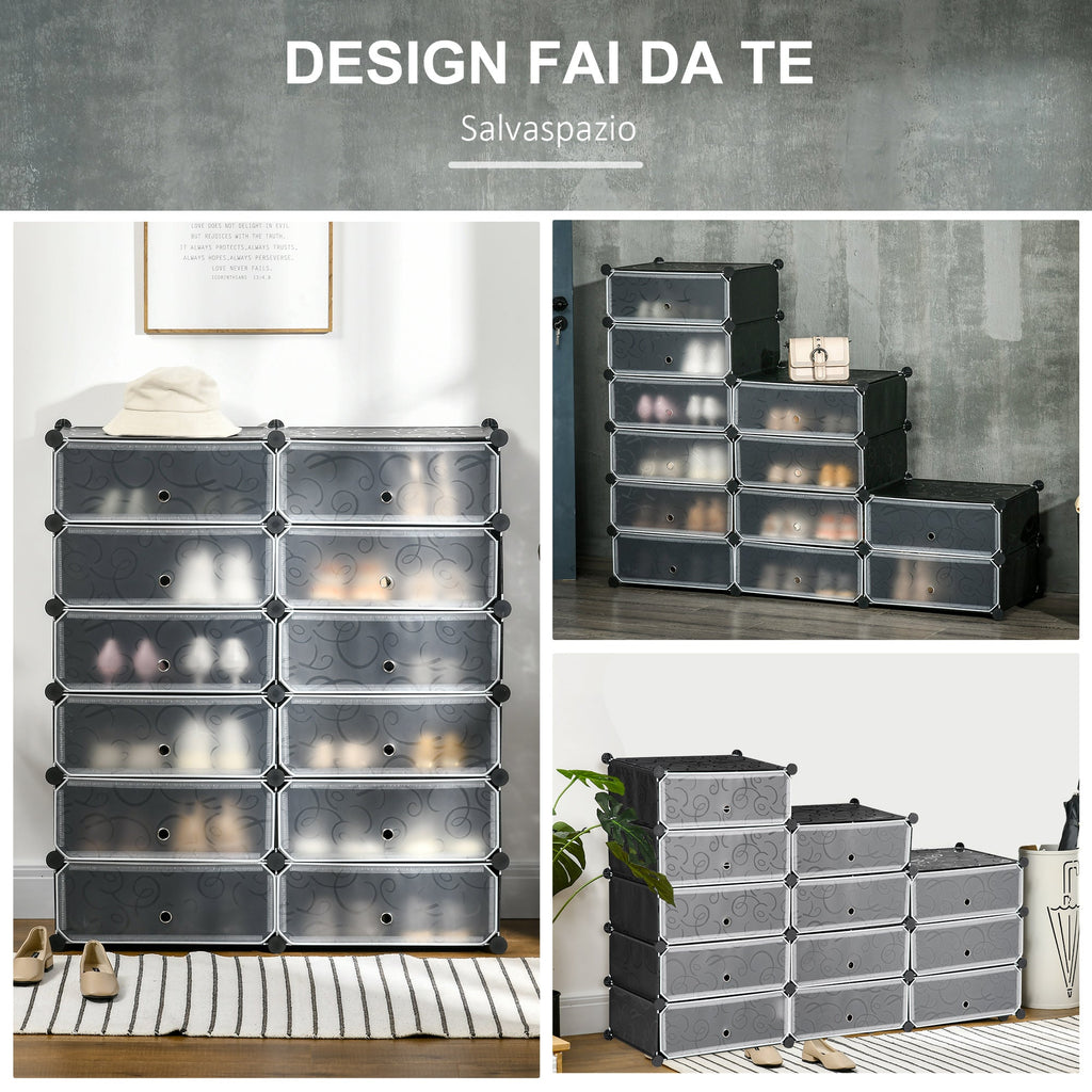 EasyComfort modulaire schoenenkast - 12 kubussen 45x35x16 cm, PP en staal, zwart/wit