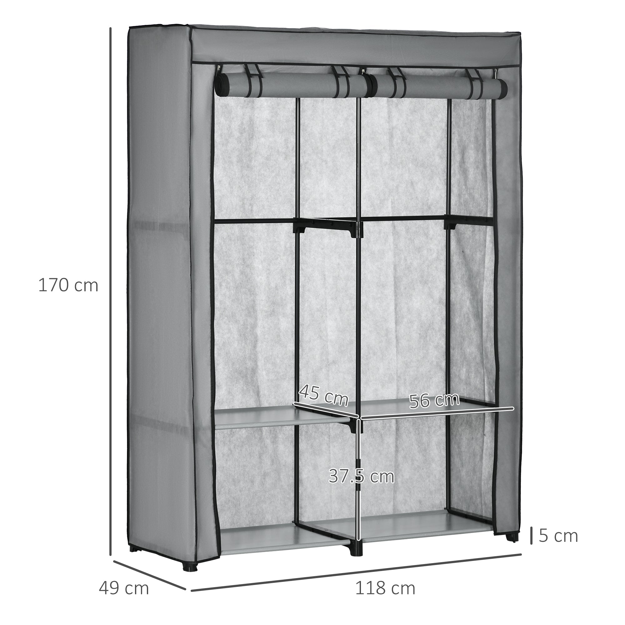 EasyComfort draagbare kledingkast 118x49x170 cm - lichtgrijs