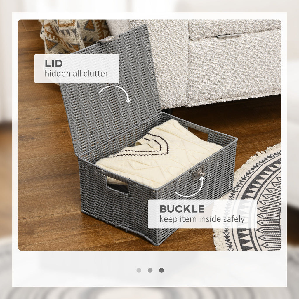 EasyComfort Set van 3 PP-rietenmanden met deksel, grijs