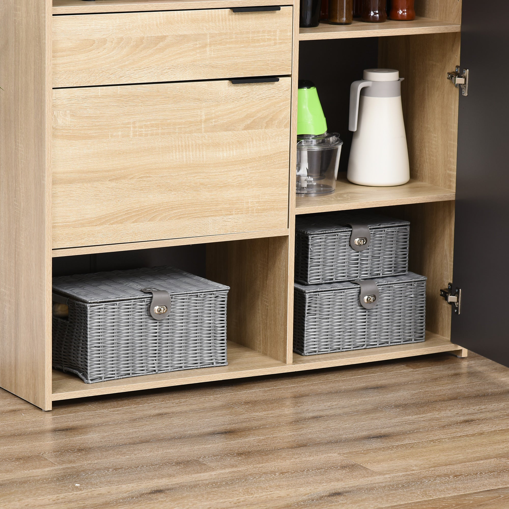 EasyComfort Set van 3 PP-rietenmanden met deksel, grijs