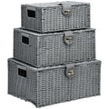 EasyComfort Set van 3 PP-rietenmanden met deksel, grijs