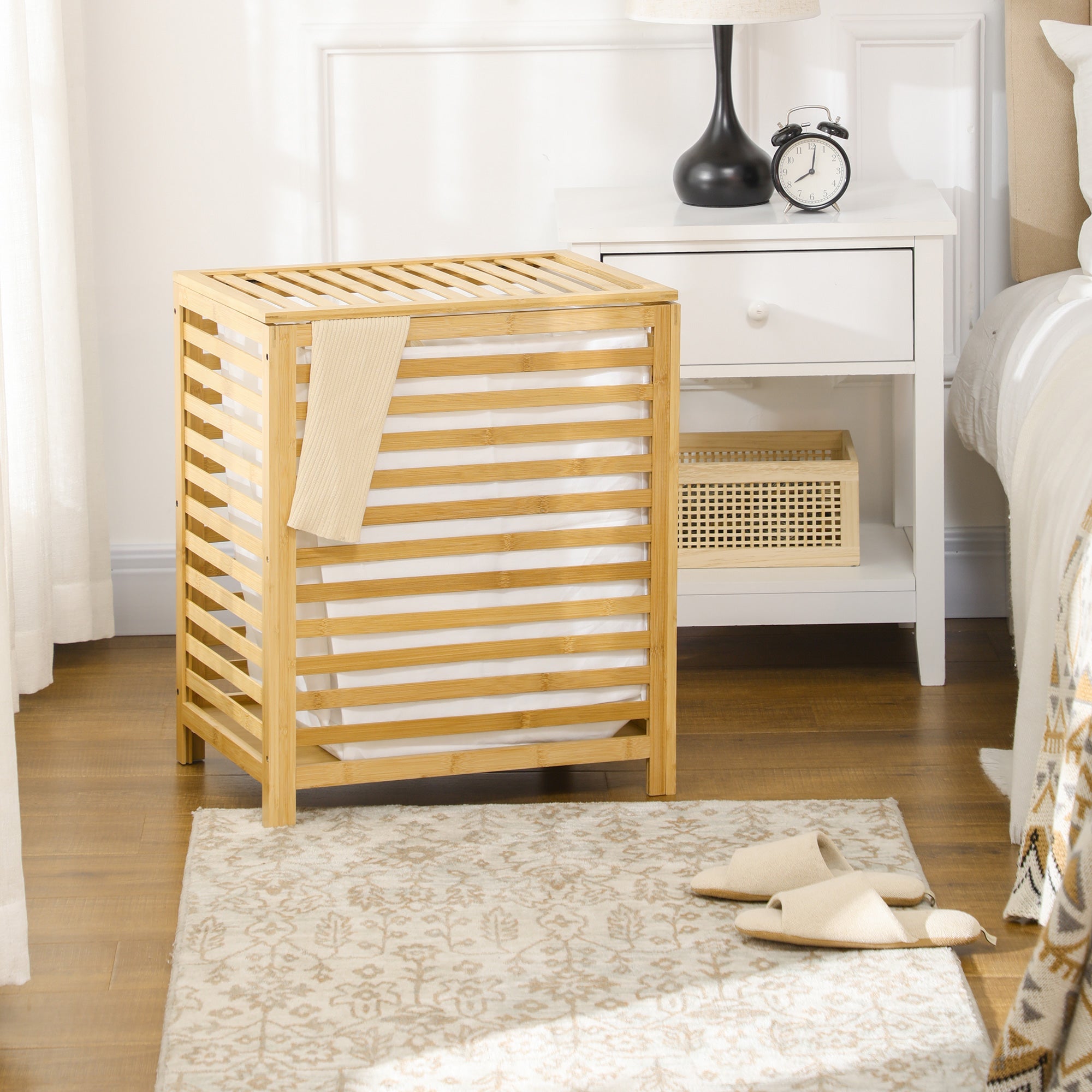 EasyComfort Wasmand van bamboe met afneembare tas en deksel 50x36x60 cm