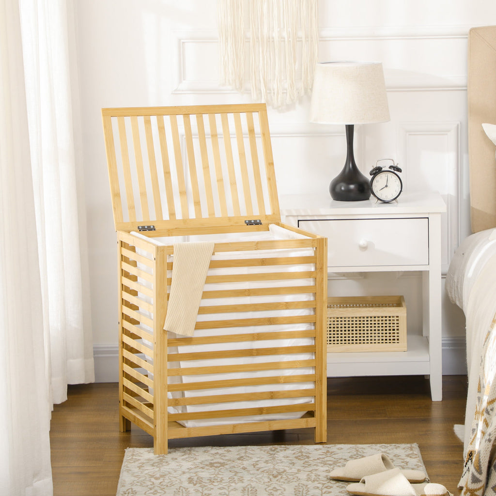 EasyComfort Wasmand van bamboe met afneembare tas en deksel 50x36x60 cm