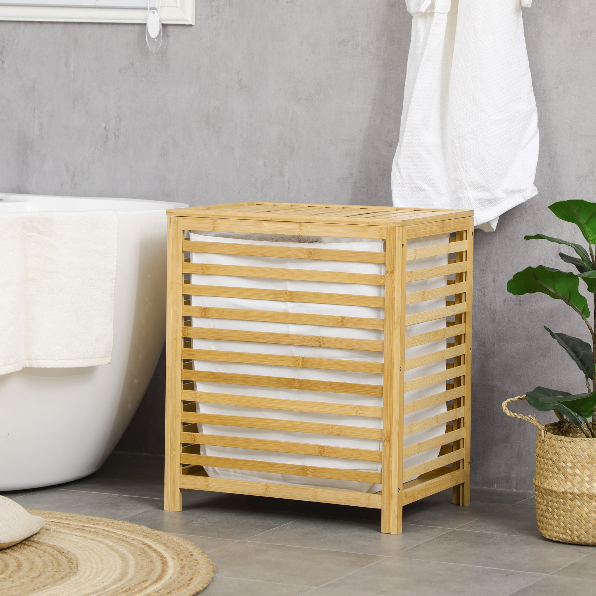 EasyComfort Wasmand van bamboe met afneembare tas en deksel 50x36x60 cm