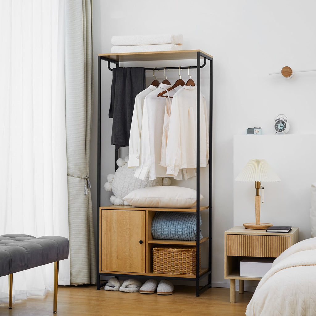 EasyComfort Appendiabiti in Acciaio e Legno Stile Industriale with Scarpiera e Ripiani, 80x40x180cm