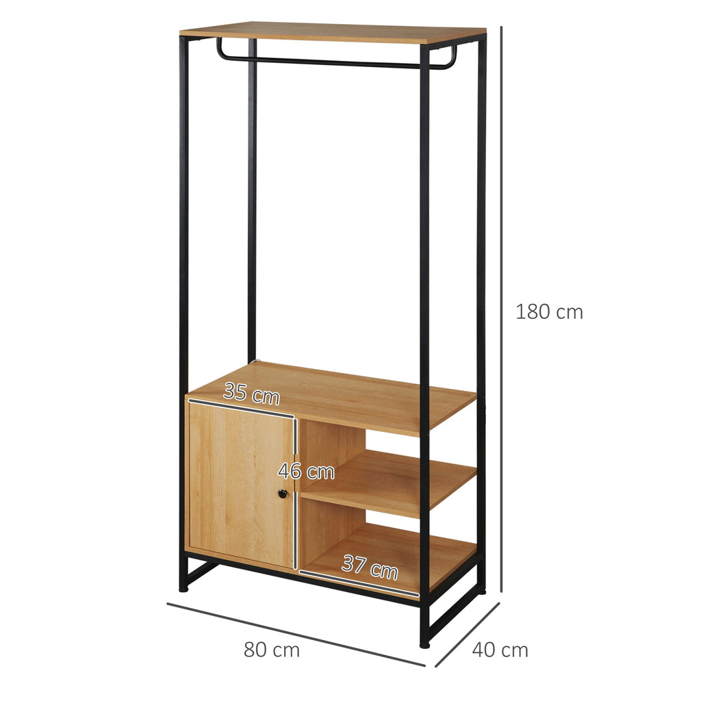 EasyComfort Appendiabiti in Acciaio e Legno Stile Industriale with Scarpiera e Ripiani, 80x40x180cm