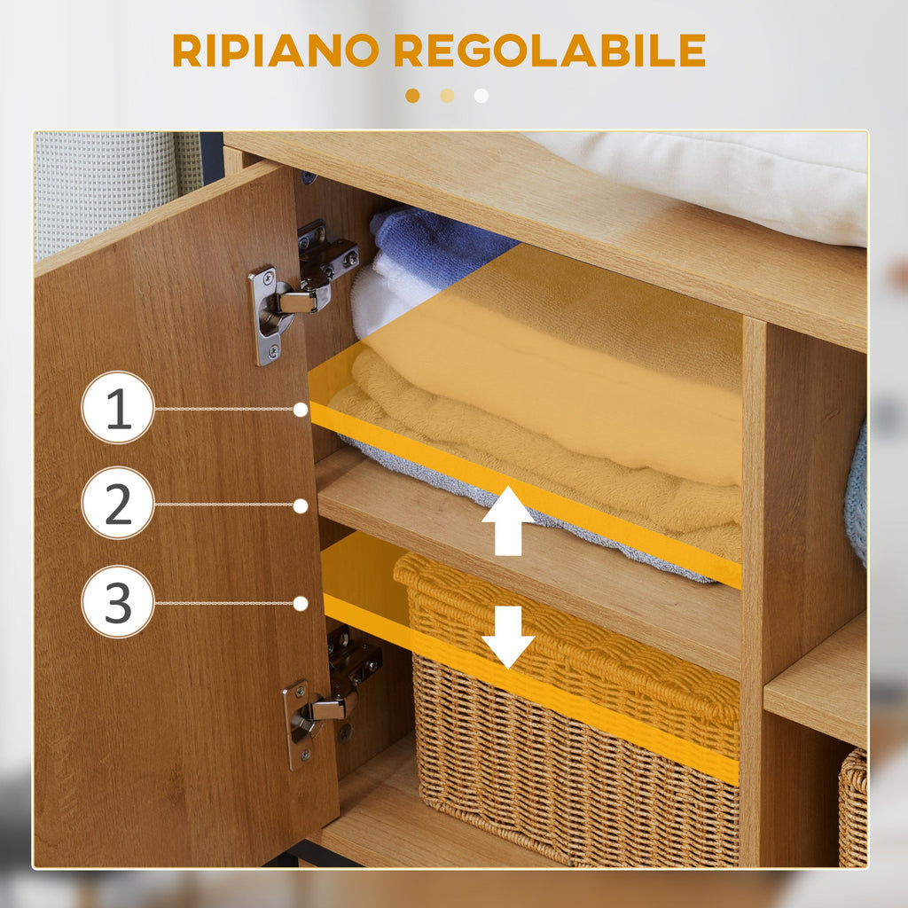 EasyComfort Appendiabiti in Acciaio e Legno Stile Industriale with Scarpiera e Ripiani, 80x40x180cm