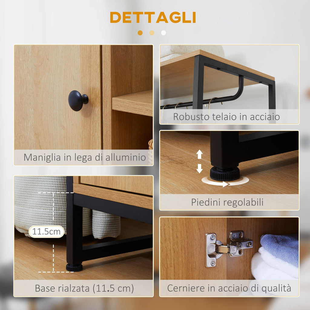 EasyComfort Appendiabiti in Acciaio e Legno Stile Industriale with Scarpiera e Ripiani, 80x40x180cm