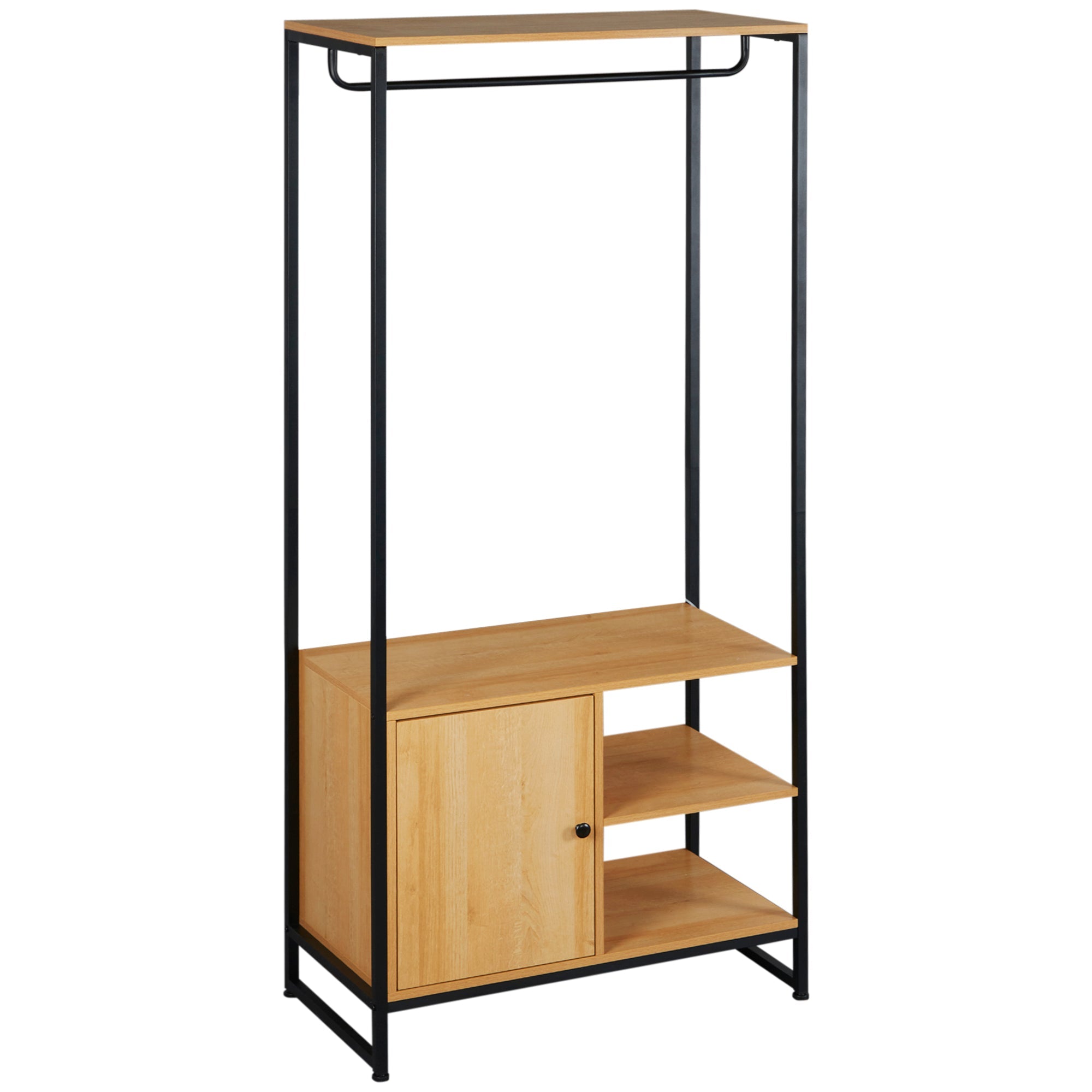 EasyComfort Appendiabiti in Acciaio e Legno Stile Industriale with Scarpiera e Ripiani, 80x40x180cm