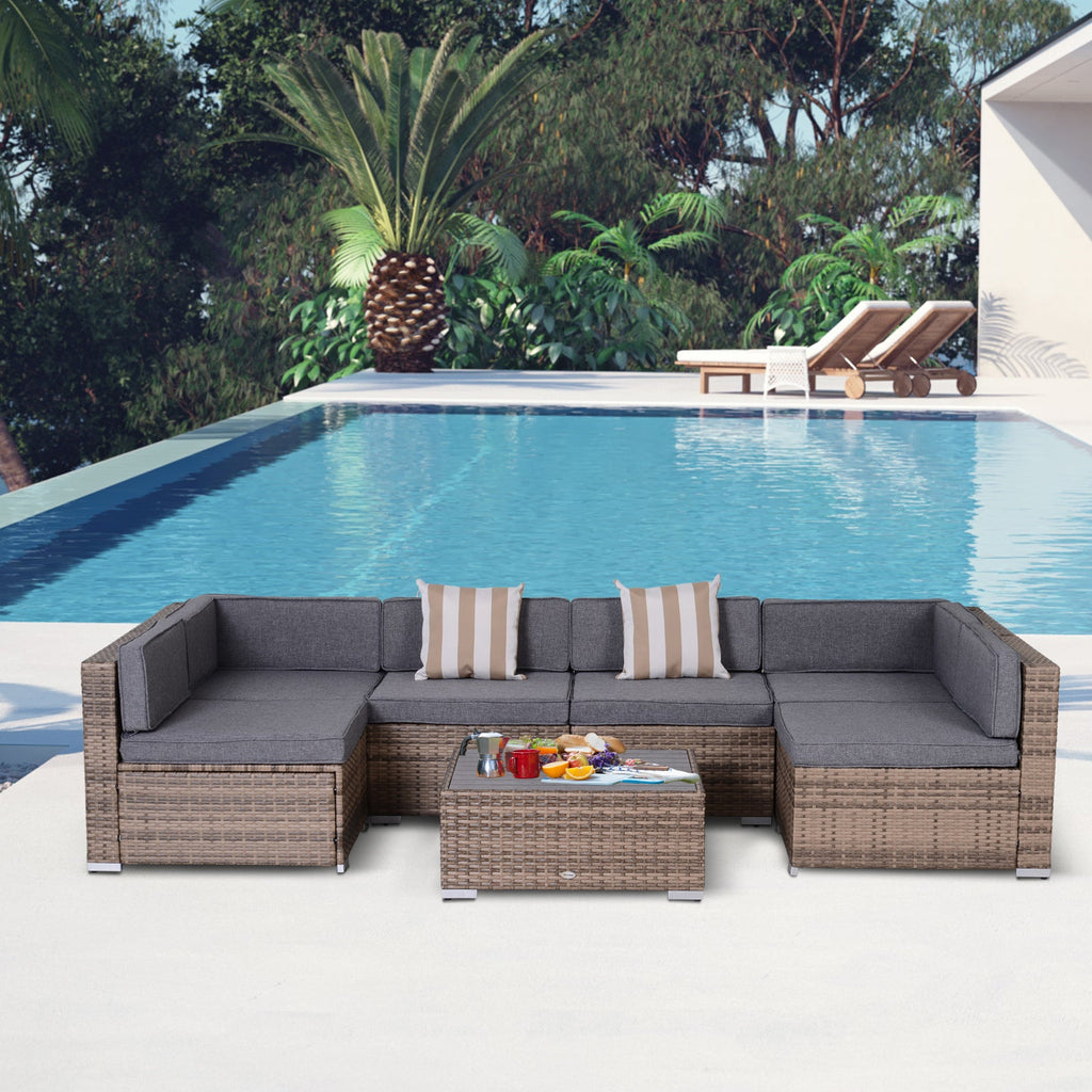 EasyComfort 7-delige rattan tuinlounge met salontafel en kussens