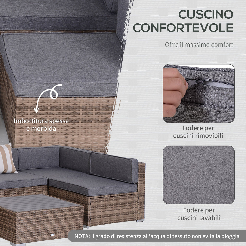 EasyComfort 7-delige rattan tuinlounge met salontafel en kussens