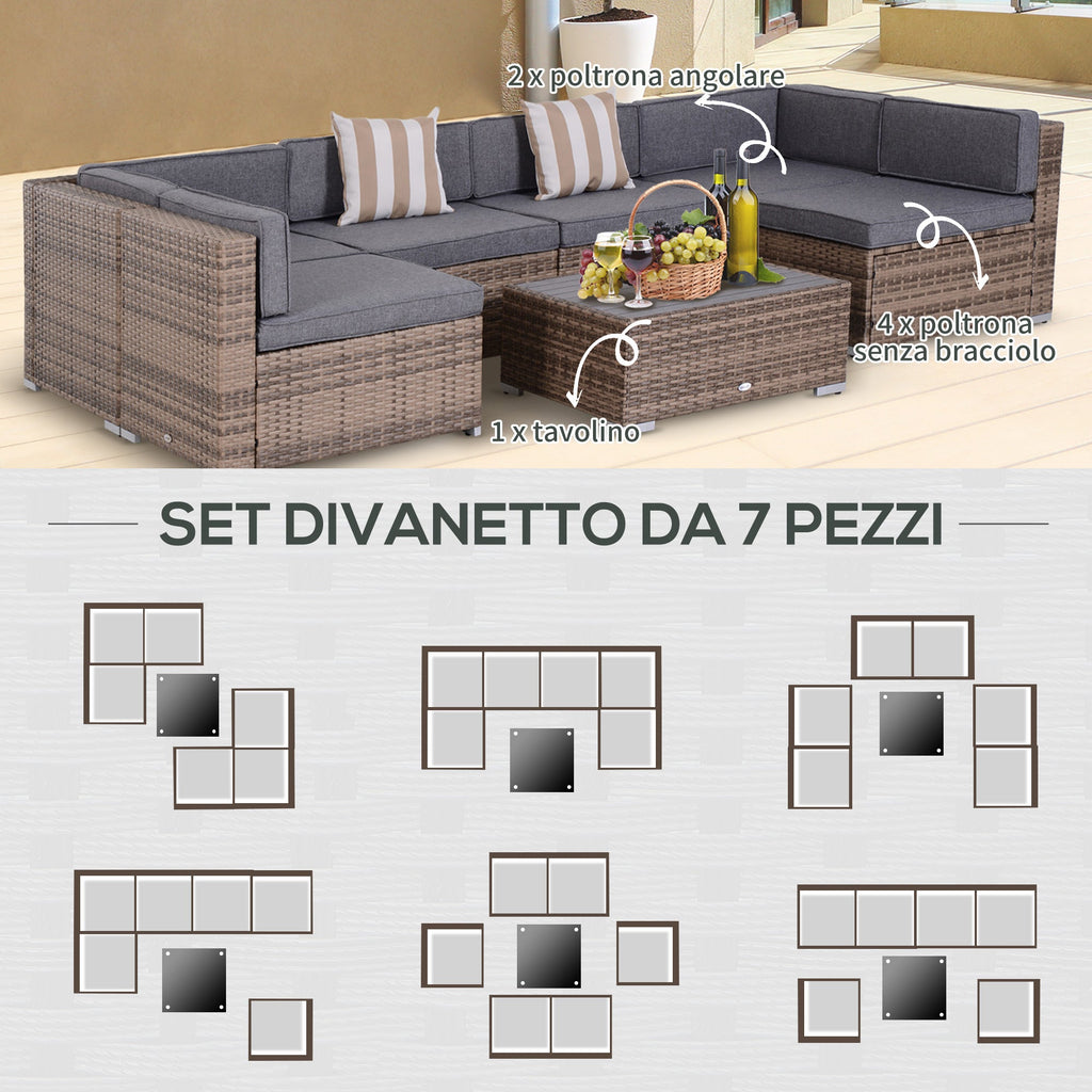 EasyComfort 7-delige rattan tuinlounge met salontafel en kussens