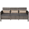 EASYCOMFORT Outdoor 3-Seater Sofa in PE Rattan with Gray Striped Cushions 173x68x78cm