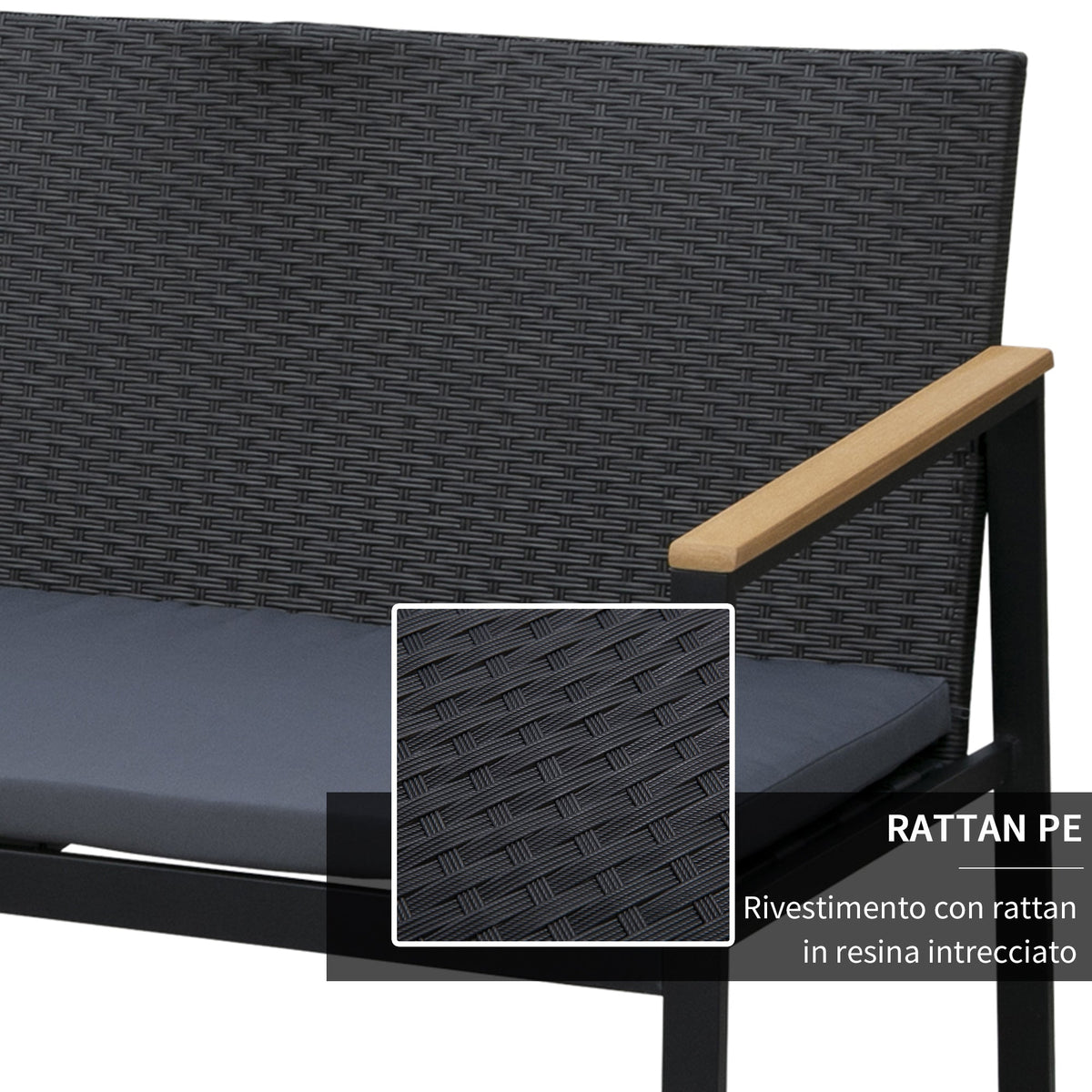 Easycomfort 4-delige loungeset voor buiten – 2 stoelen, bank en tafel – zwart