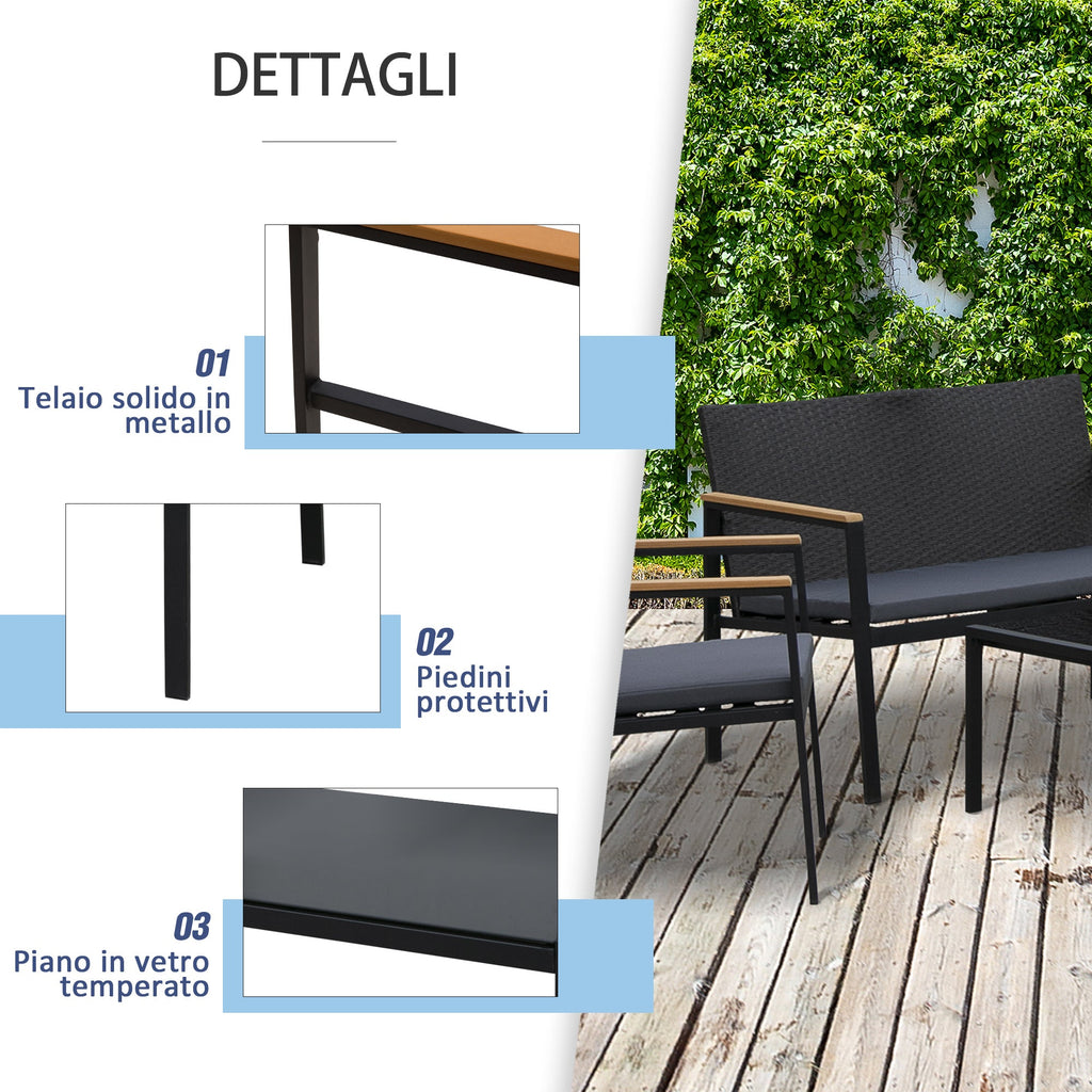 Easycomfort 4-delige loungeset voor buiten – 2 stoelen, bank en tafel – zwart