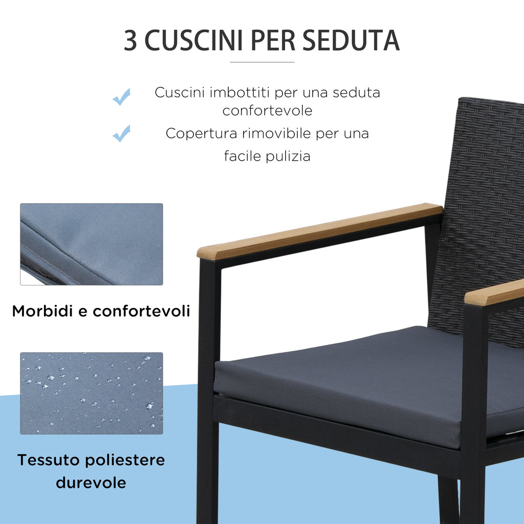 Easycomfort 4-delige loungeset voor buiten – 2 stoelen, bank en tafel – zwart