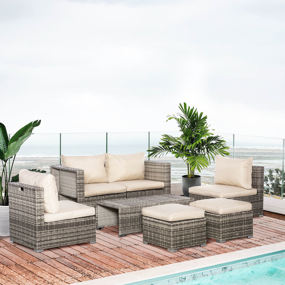 EasyComfort 8-delige PE-rattan tuinlounge set, beige/grijs