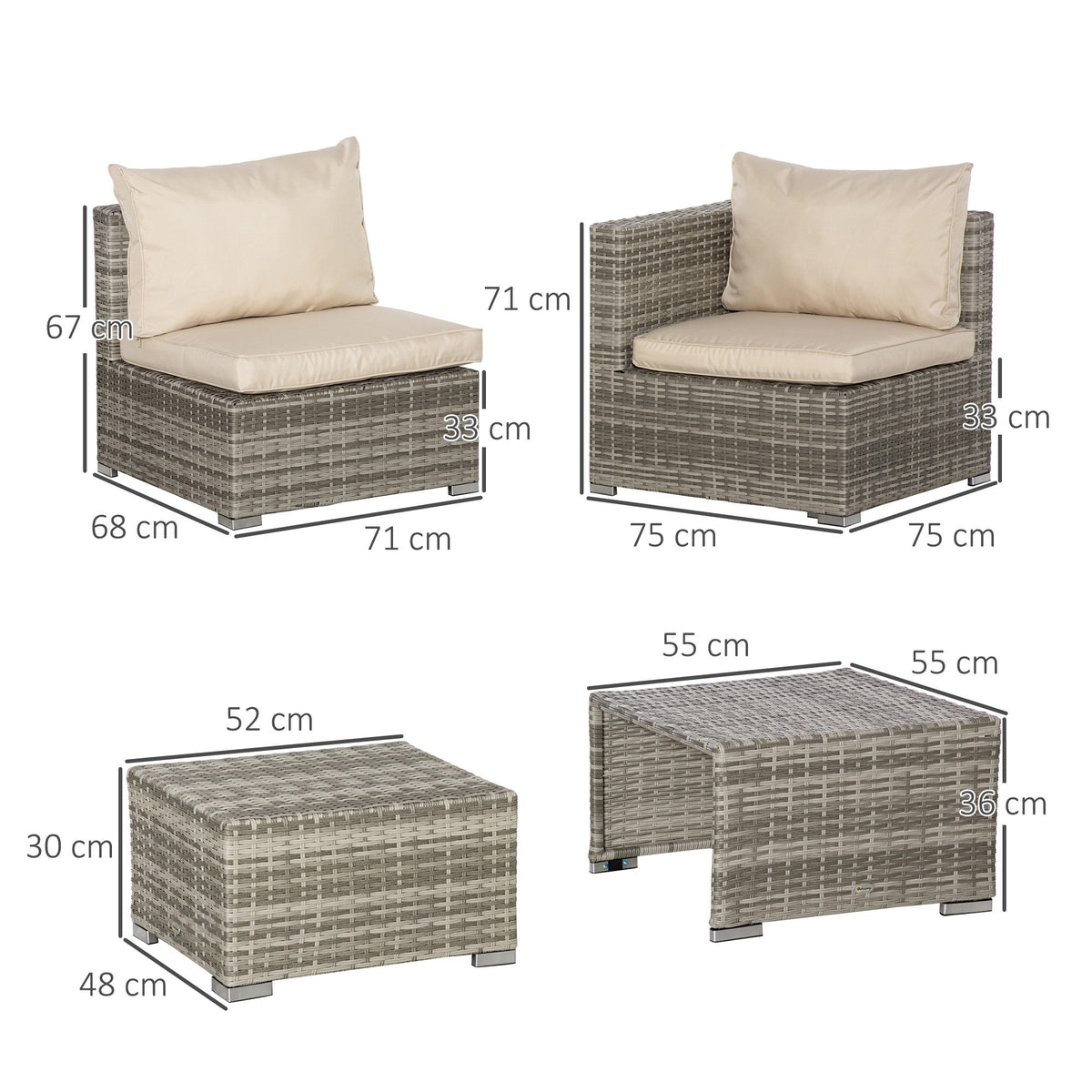 EasyComfort 8-delige PE-rattan tuinlounge set, beige/grijs