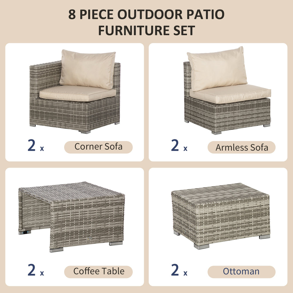 EasyComfort 8-delige PE-rattan tuinlounge set, beige/grijs