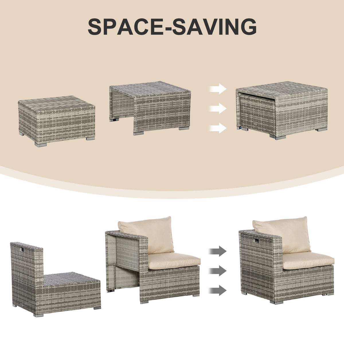 EasyComfort 8-delige PE-rattan tuinlounge set, beige/grijs