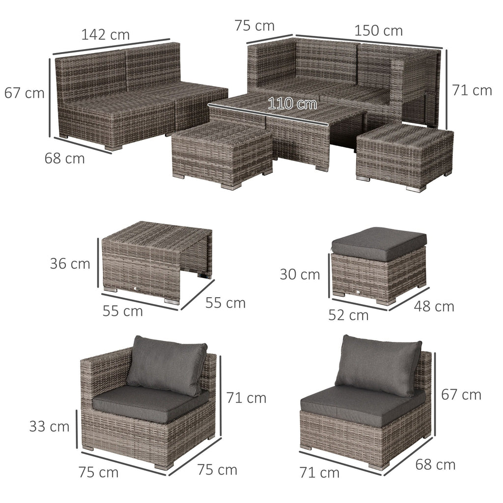 EasyComfort 8-delige PE-rattan loungeset - grijs