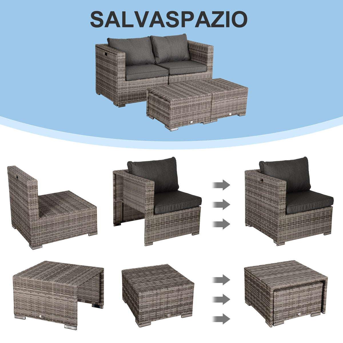 EasyComfort 8-delige PE-rattan loungeset - grijs