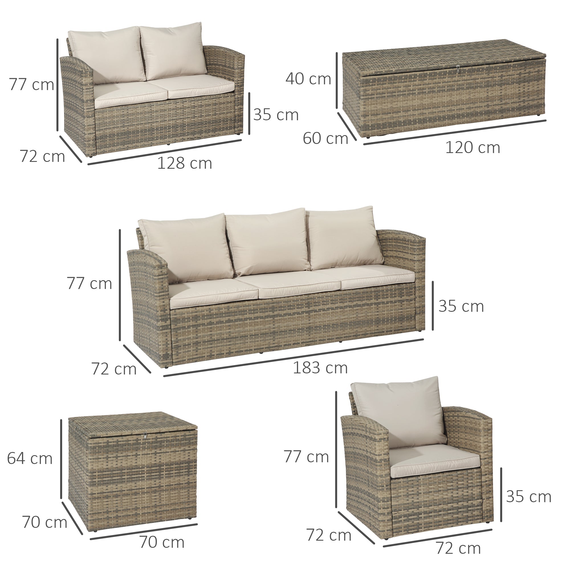Easycomfort Set Mobili da Giardino 6 Pezzi in Rattan with Divani, Poltrone e Tavoli Contenitore, Beige