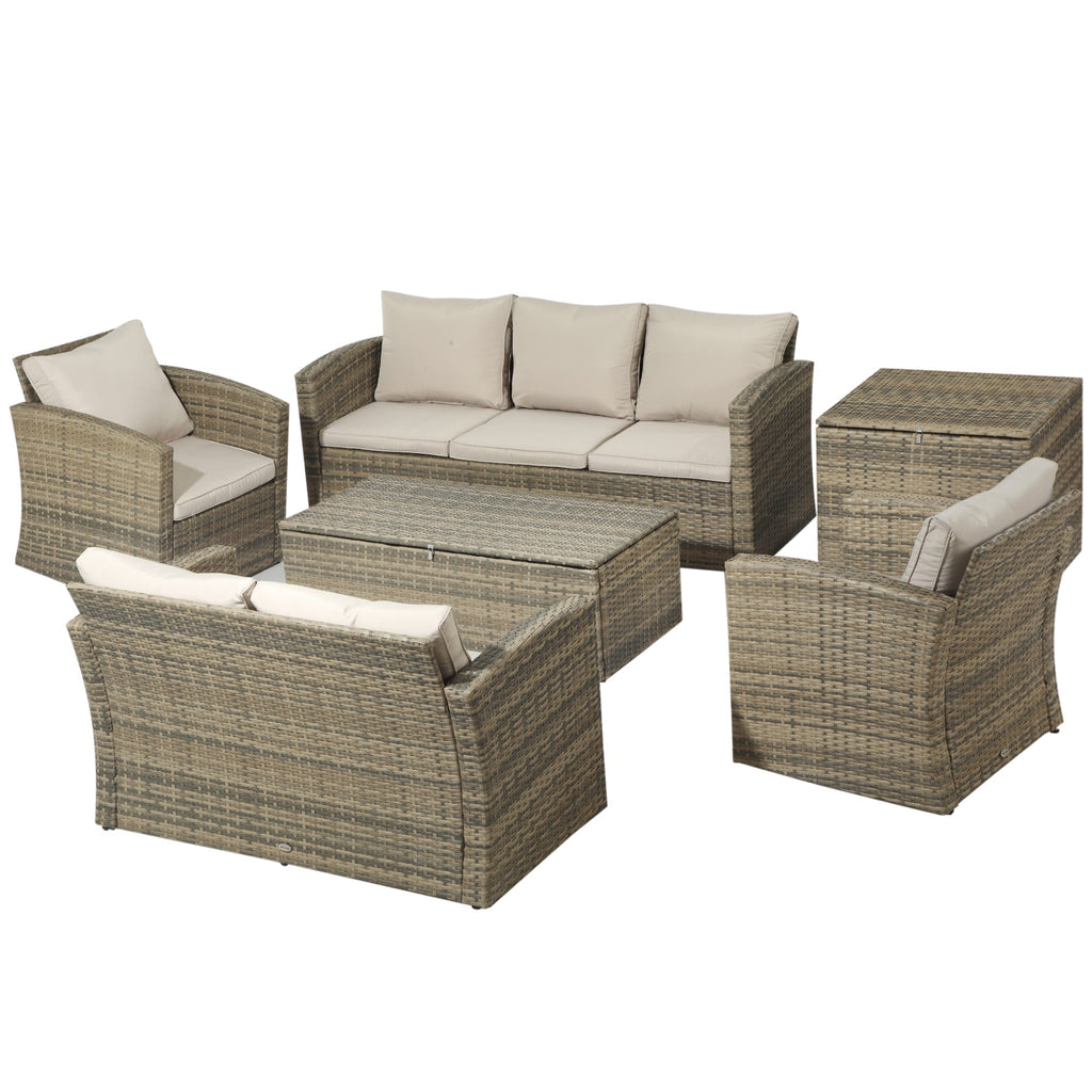 Easycomfort Set Mobili da Giardino 6 Pezzi in Rattan with Divani, Poltrone e Tavoli Contenitore, Beige