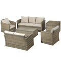 Easycomfort Set Mobili da Giardino 6 Pezzi in Rattan with Divani, Poltrone e Tavoli Contenitore, Beige