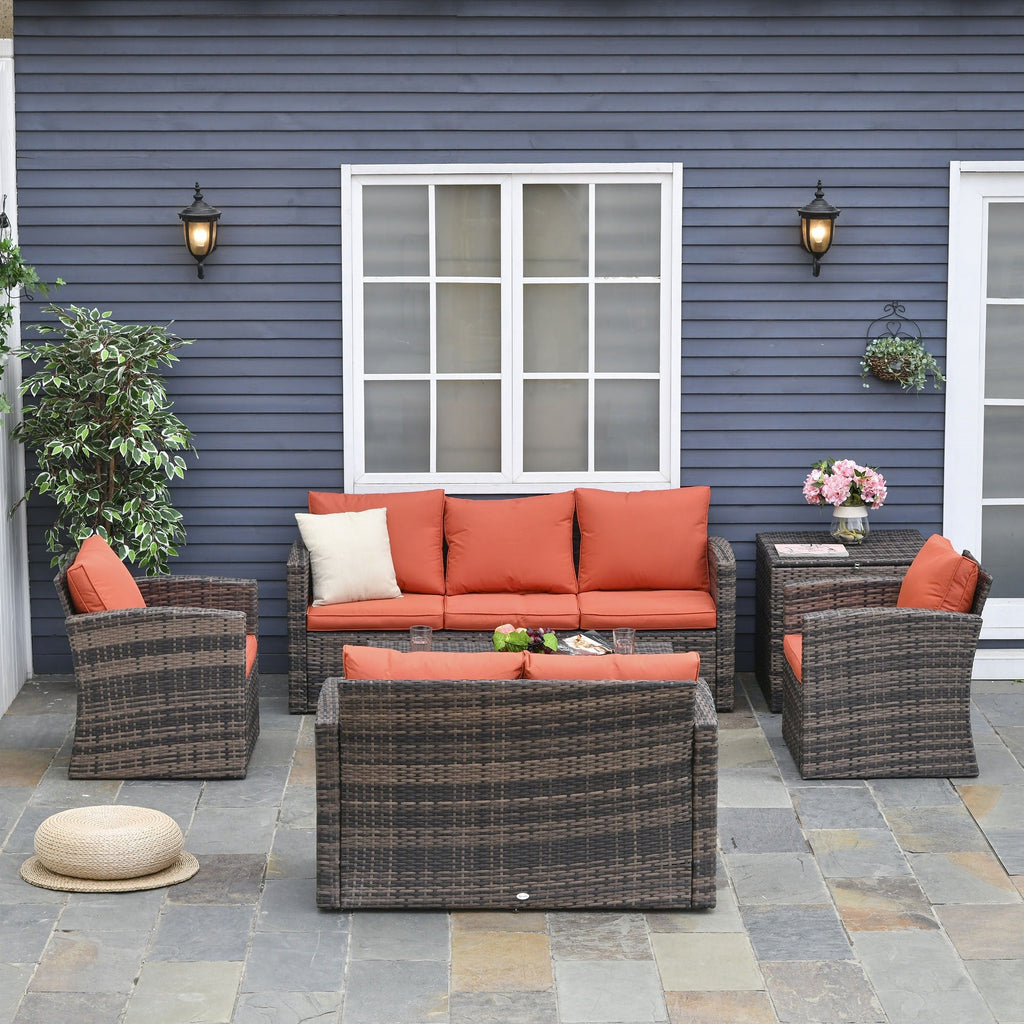 EASYCOMFORT Garden Furniture 6 Pieces in Rattan Sofas Armchairs Storage Tables