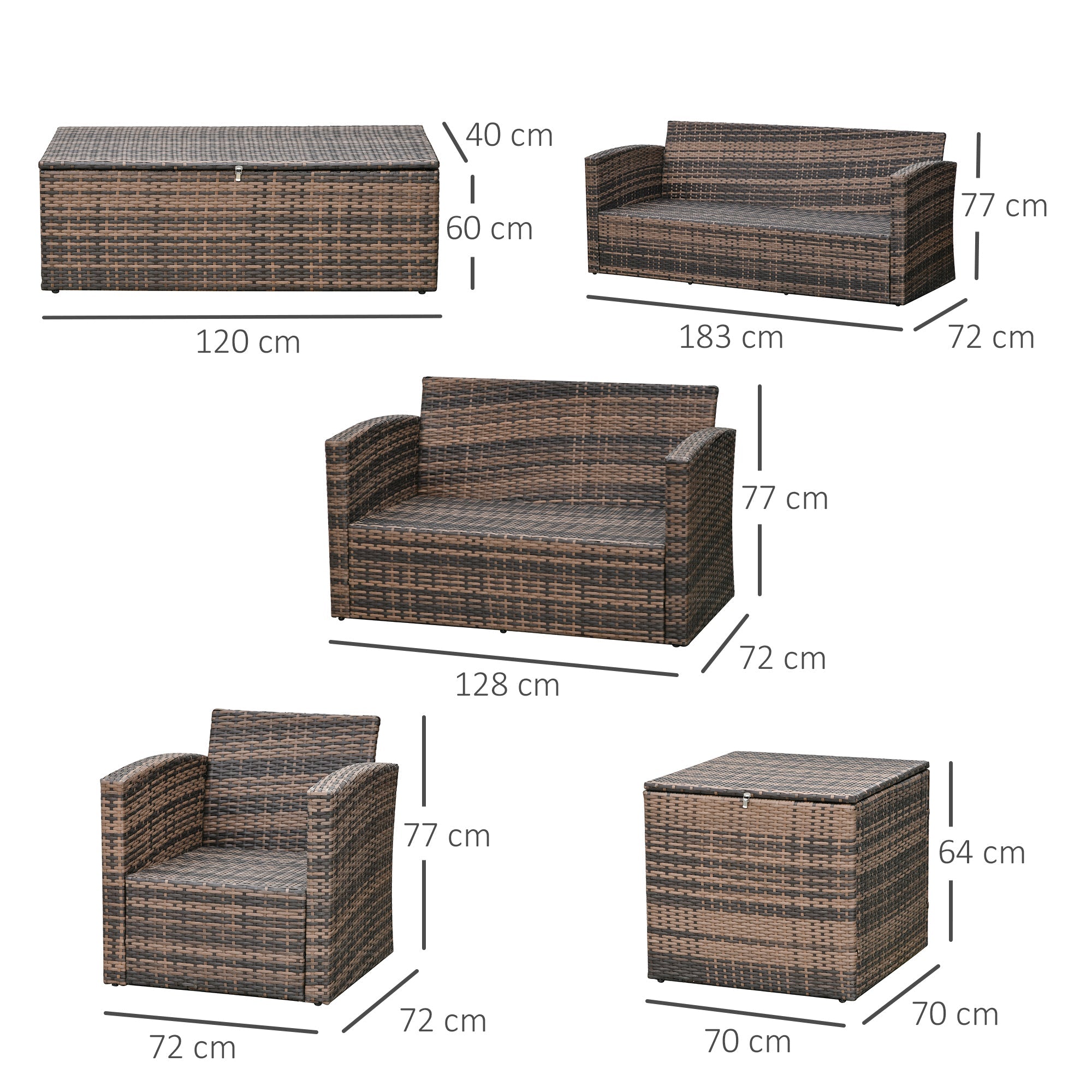 EASYCOMFORT Garden Furniture 6 Pieces in Rattan Sofas Armchairs Storage Tables