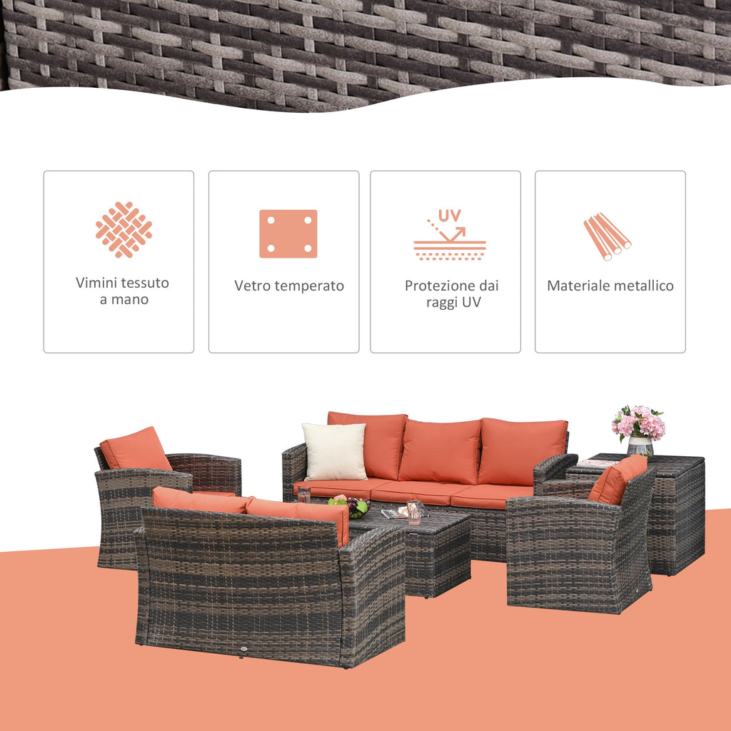 EASYCOMFORT Garden Furniture 6 Pieces in Rattan Sofas Armchairs Storage Tables