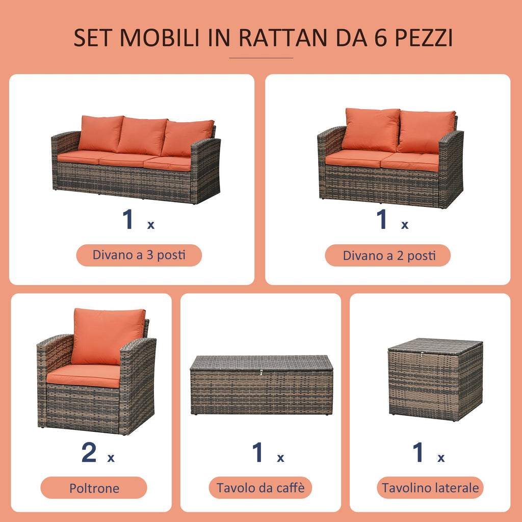EASYCOMFORT Garden Furniture 6 Pieces in Rattan Sofas Armchairs Storage Tables