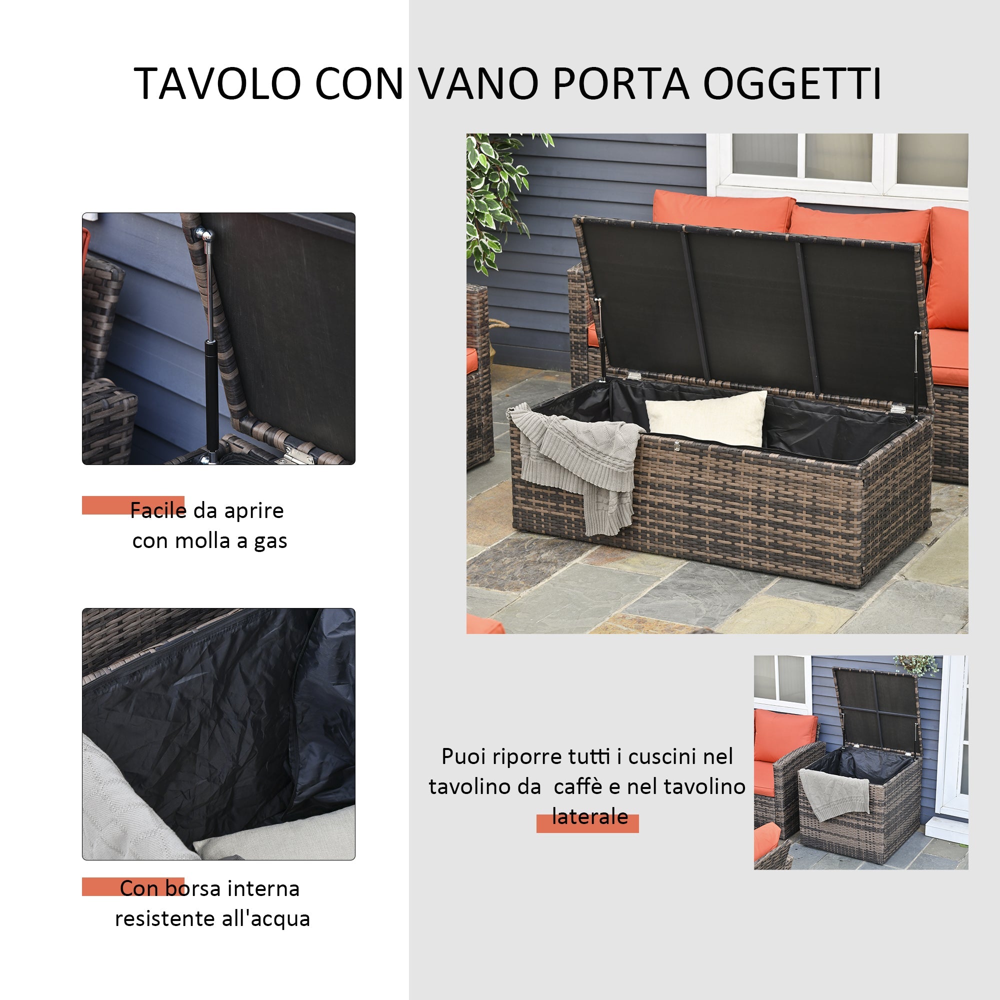 EASYCOMFORT Garden Furniture 6 Pieces in Rattan Sofas Armchairs Storage Tables