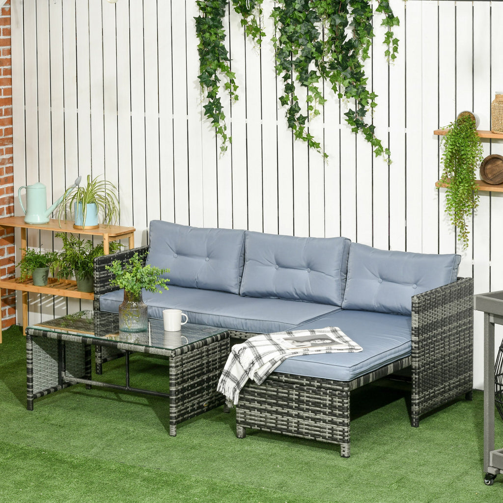 Easycomfort Salotto da Giardino with Divanetto, Chaise Longue e Tavolino in Rattan PE with Cuscini, Grigio