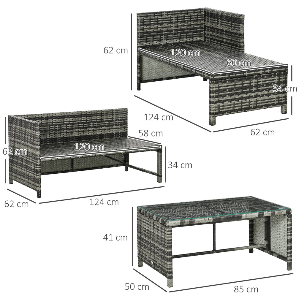 Easycomfort Salotto da Giardino with Divanetto, Chaise Longue e Tavolino in Rattan PE with Cuscini, Grigio
