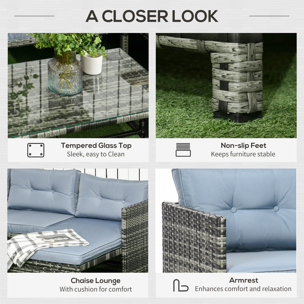 Easycomfort Salotto da Giardino with Divanetto, Chaise Longue e Tavolino in Rattan PE with Cuscini, Grigio