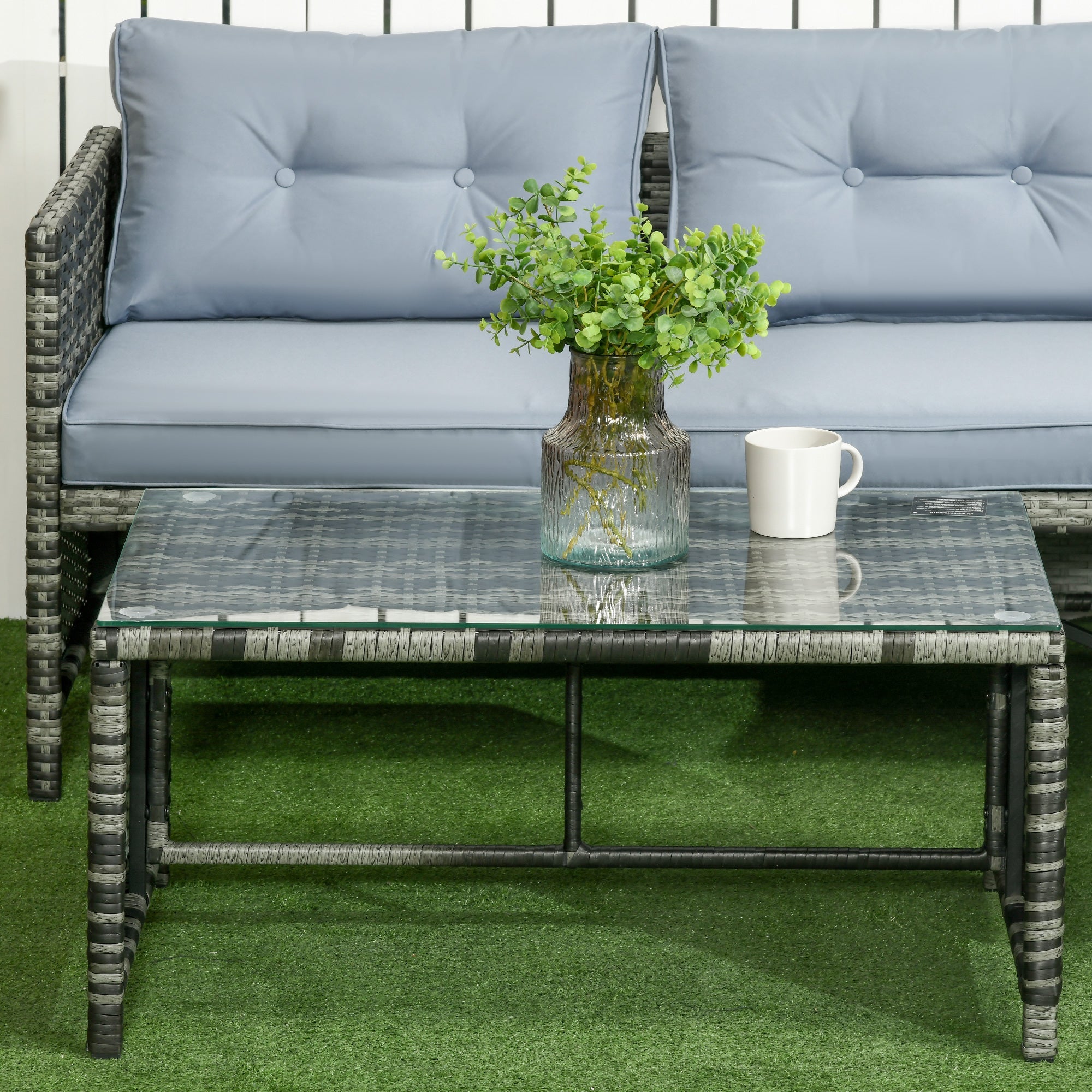 Easycomfort Salotto da Giardino with Divanetto, Chaise Longue e Tavolino in Rattan PE with Cuscini, Grigio