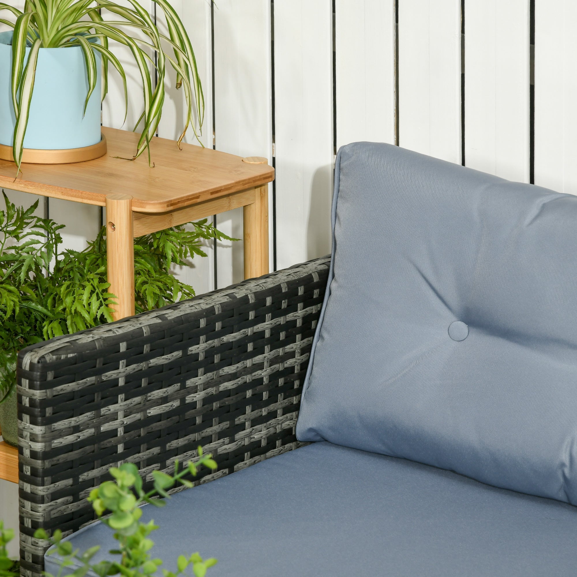 Easycomfort Salotto da Giardino with Divanetto, Chaise Longue e Tavolino in Rattan PE with Cuscini, Grigio