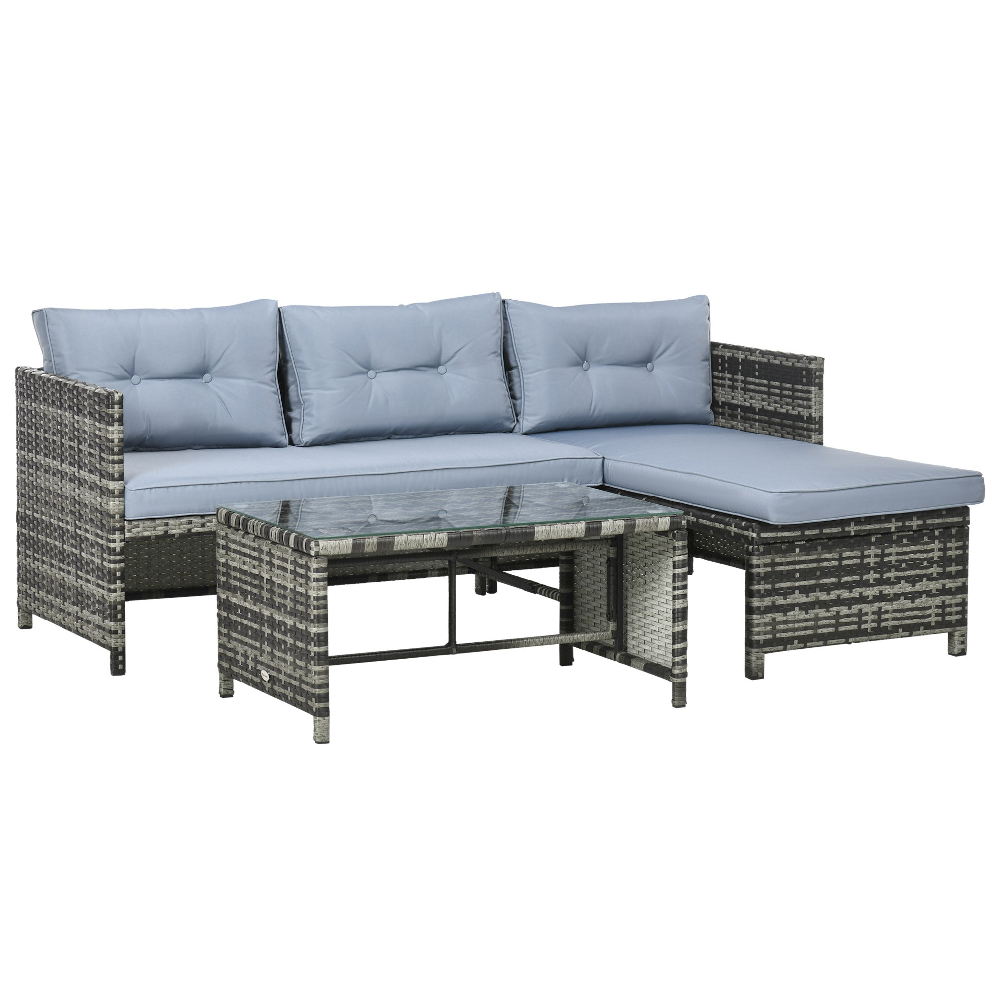 Easycomfort Salotto da Giardino with Divanetto, Chaise Longue e Tavolino in Rattan PE with Cuscini, Grigio