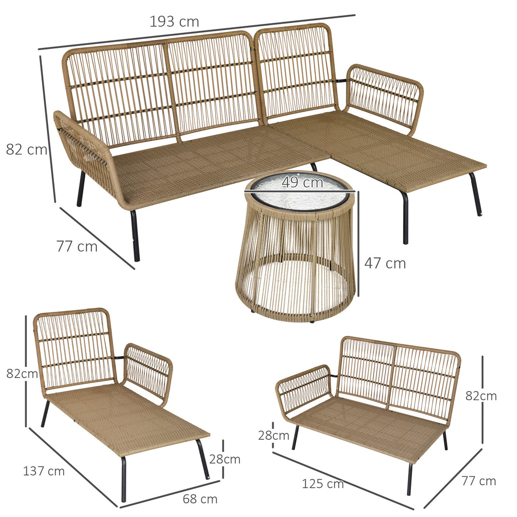 Easycomfort Set da Giardino in Rattan Stile Boho Chic with Divano Angolare e e Tavolino, Beige e Caffè