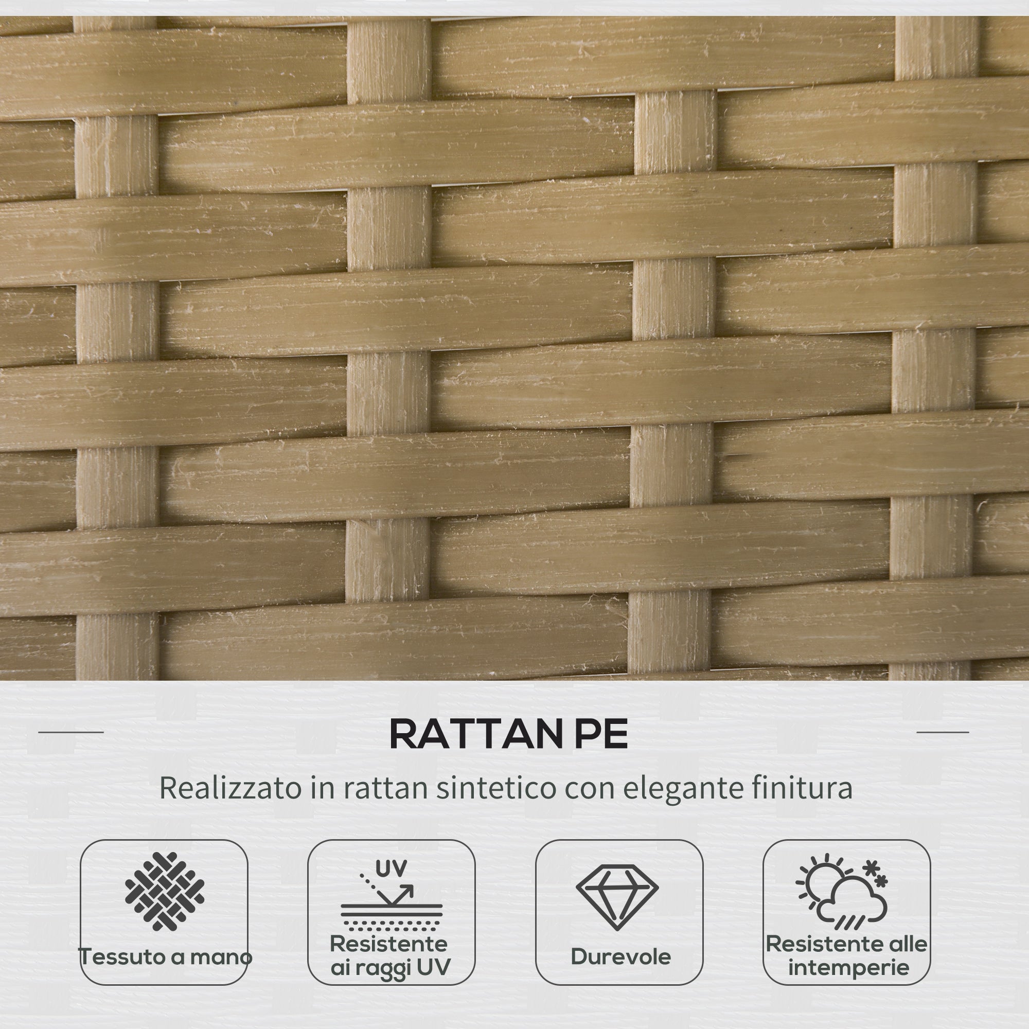Easycomfort Set da Giardino in Rattan Stile Boho Chic with Divano Angolare e e Tavolino, Beige e Caffè