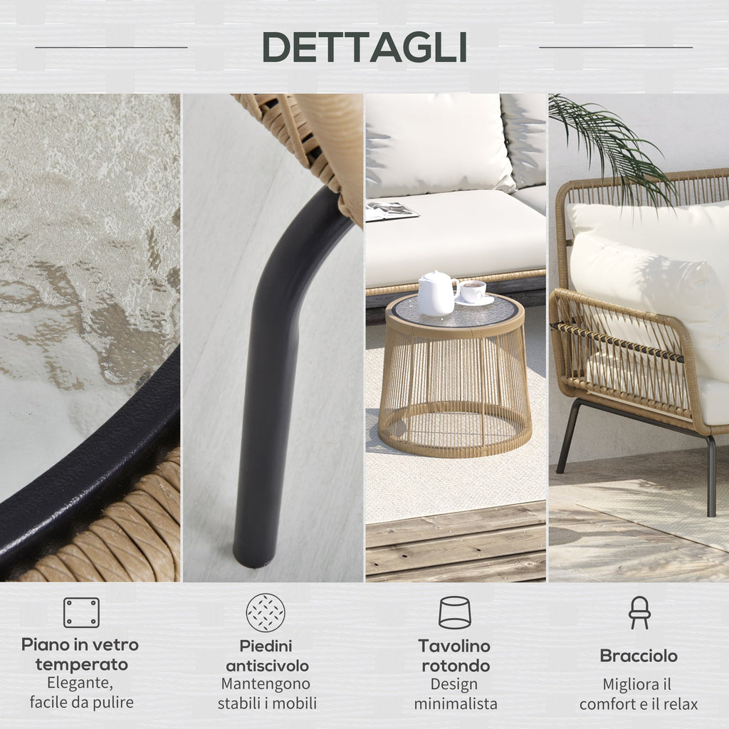 Easycomfort Set da Giardino in Rattan Stile Boho Chic with Divano Angolare e e Tavolino, Beige e Caffè