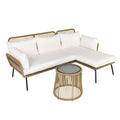 Easycomfort Set da Giardino in Rattan Stile Boho Chic with Divano Angolare e e Tavolino, Beige e Caffè