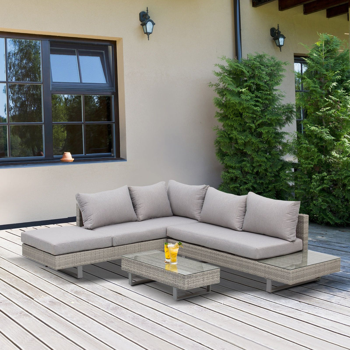 EasyComfort Garden Lounge loungeset 3-zits + 2-zits met tafel - grijs rattan