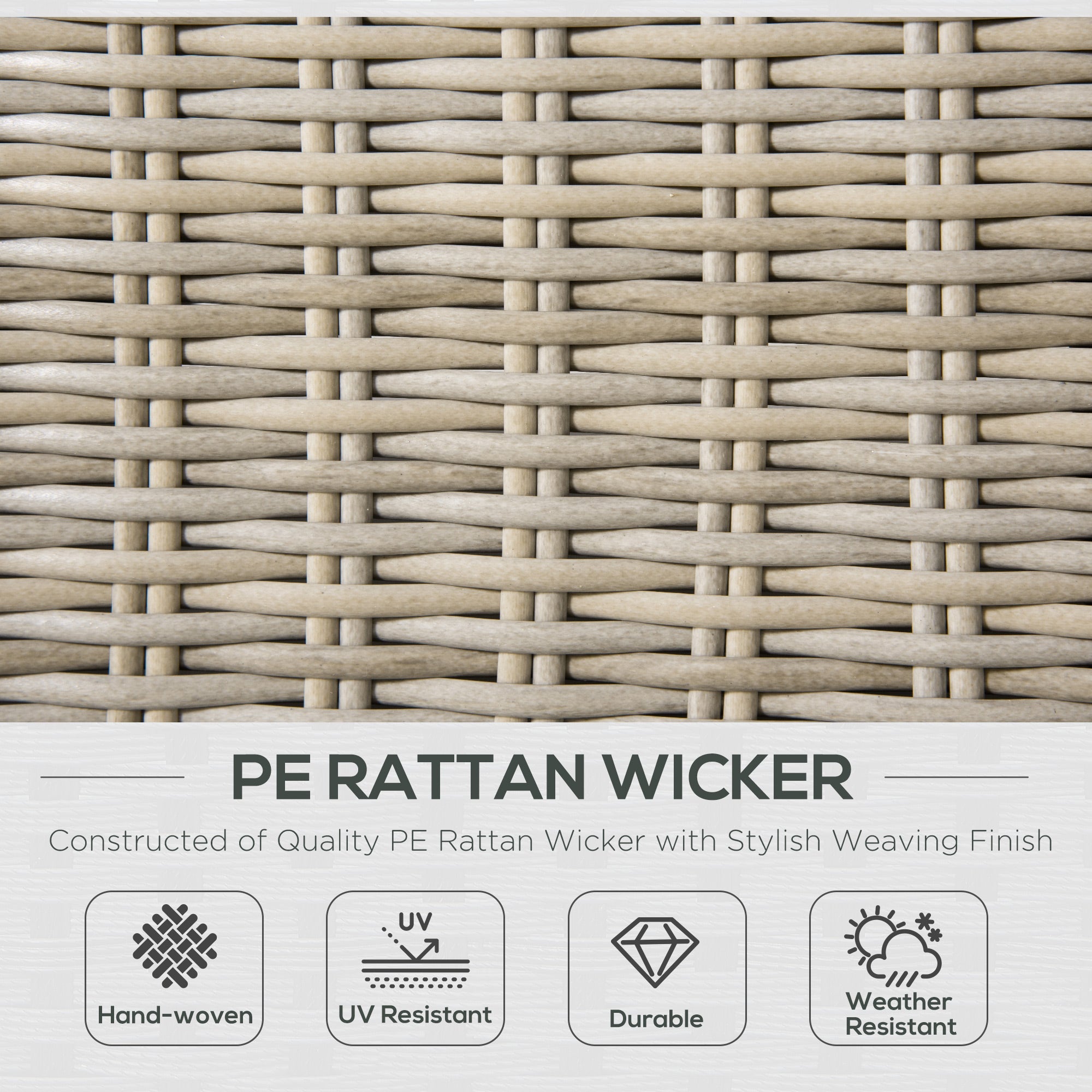 EASYCOMFORT 4-Piece Garden Furniture Set in PE Rattan, Outdoor Lounge with 1 Sofa, 2 Armchairs, 1 Coffee Table and Removable and Washable Cushions, Khaki and Beige