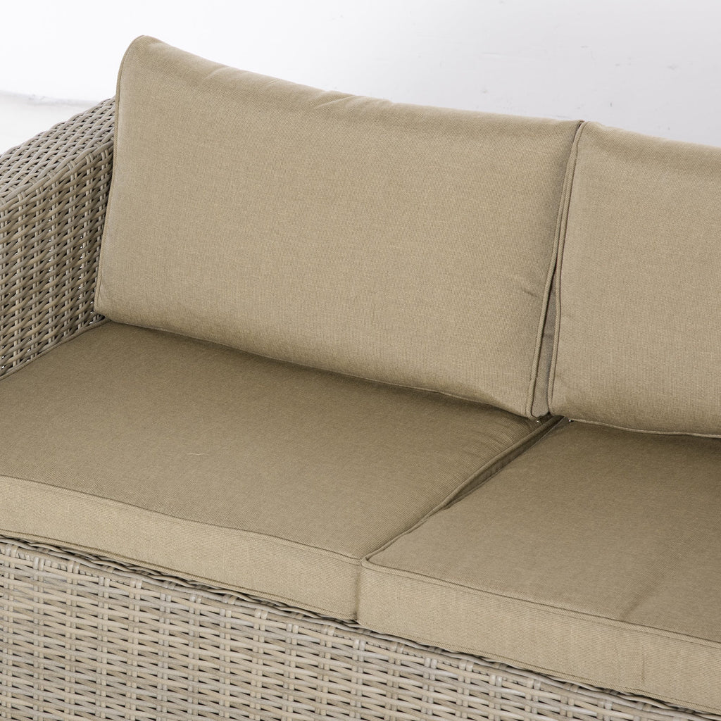 EASYCOMFORT 4-Piece Garden Furniture Set in PE Rattan, Outdoor Lounge with 1 Sofa, 2 Armchairs, 1 Coffee Table and Removable and Washable Cushions, Khaki and Beige