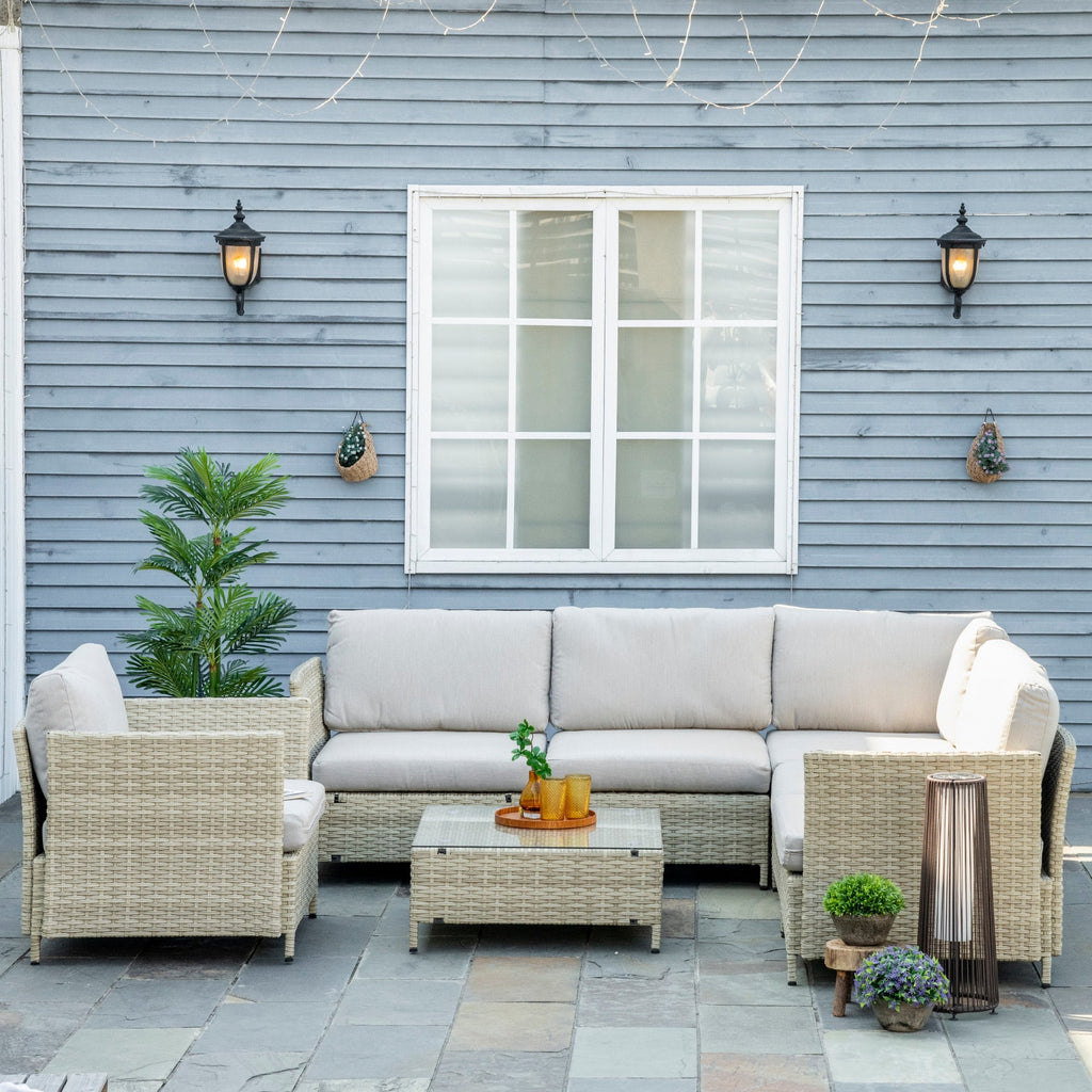 Easycomfort Salotto da Giardino 7 Pezzi Modulabile in Rattan PE with Cuscini, Beige