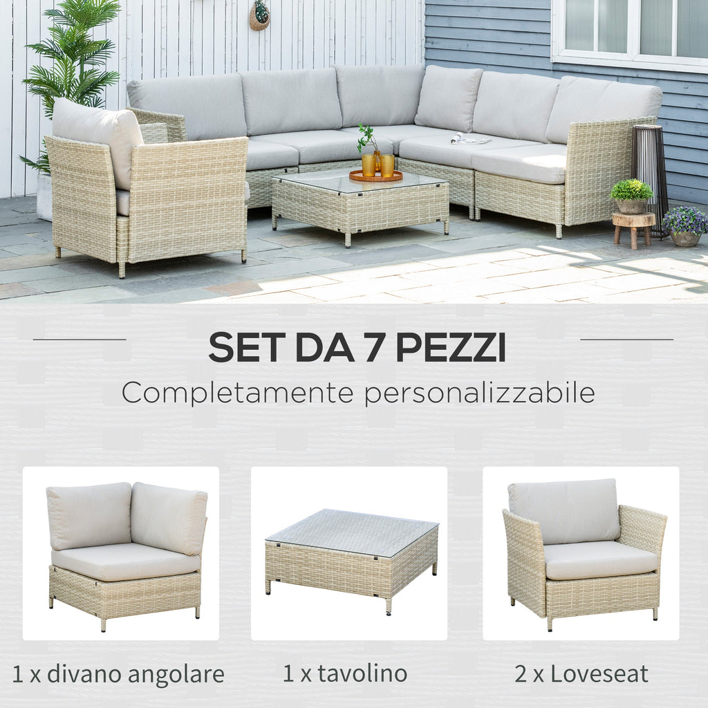 Easycomfort Salotto da Giardino 7 Pezzi Modulabile in Rattan PE with Cuscini, Beige
